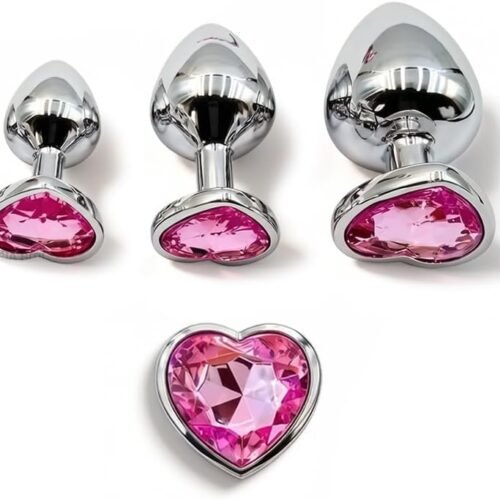 3 Pcs Pink Heart Crystal Anal Plugs