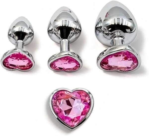 3 Pcs Pink Heart Crystal Anal Plugs