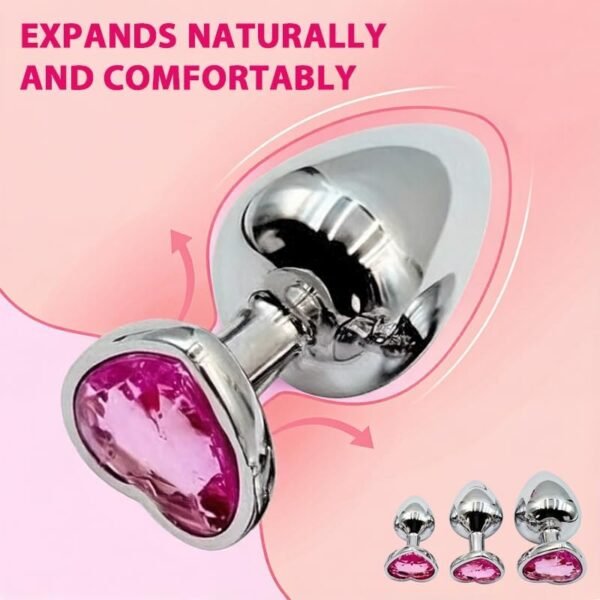 3 Pcs Pink Heart Crystal Anal Plugs
