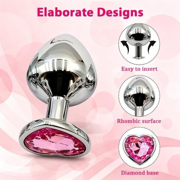 3 Pcs Pink Heart Crystal Anal Plugs