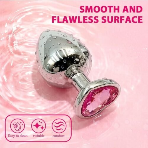 3 Pcs Pink Heart Crystal Anal Plugs